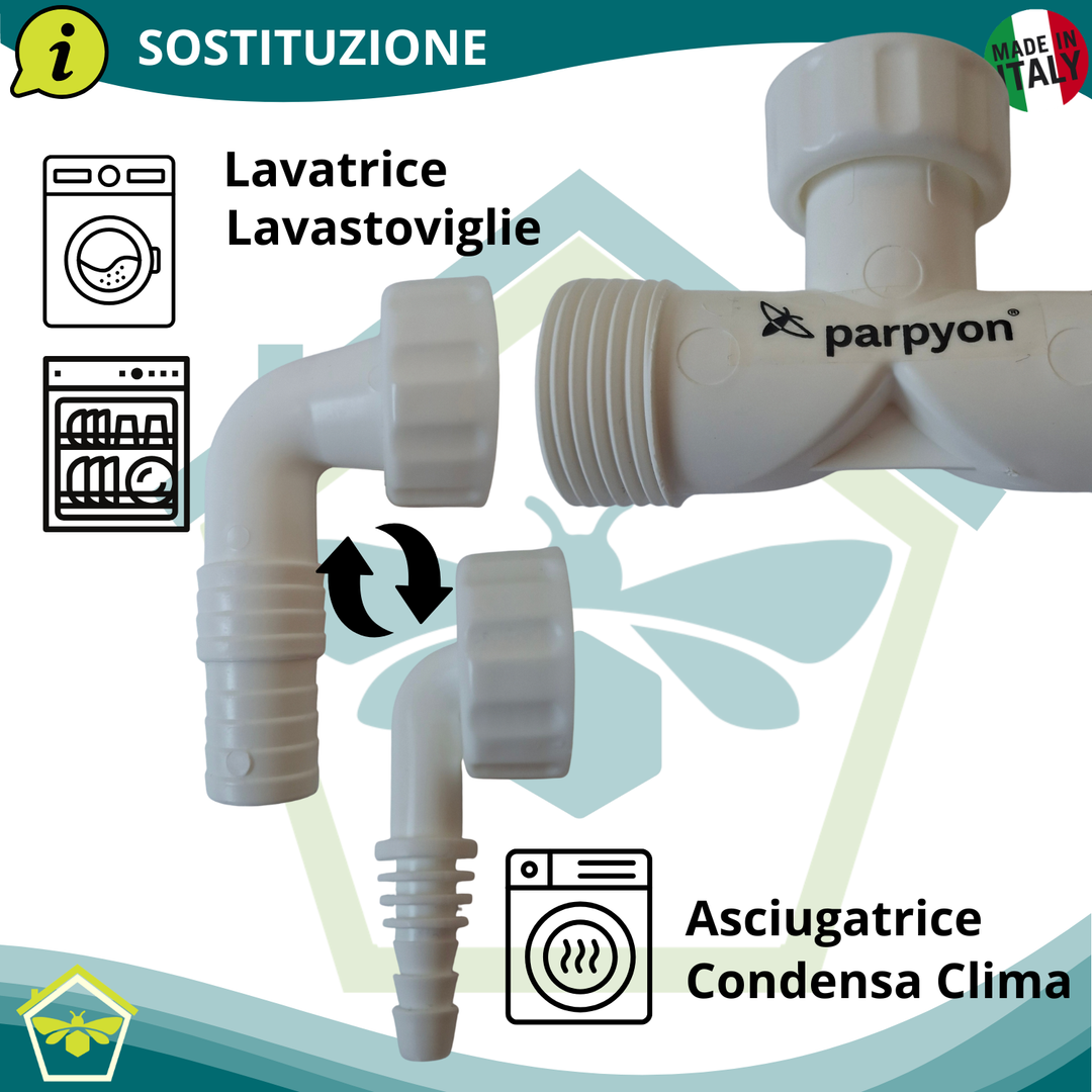 Sifone Scarico doppio Lavatrice + Asciugatrice a muro Filetto 1"