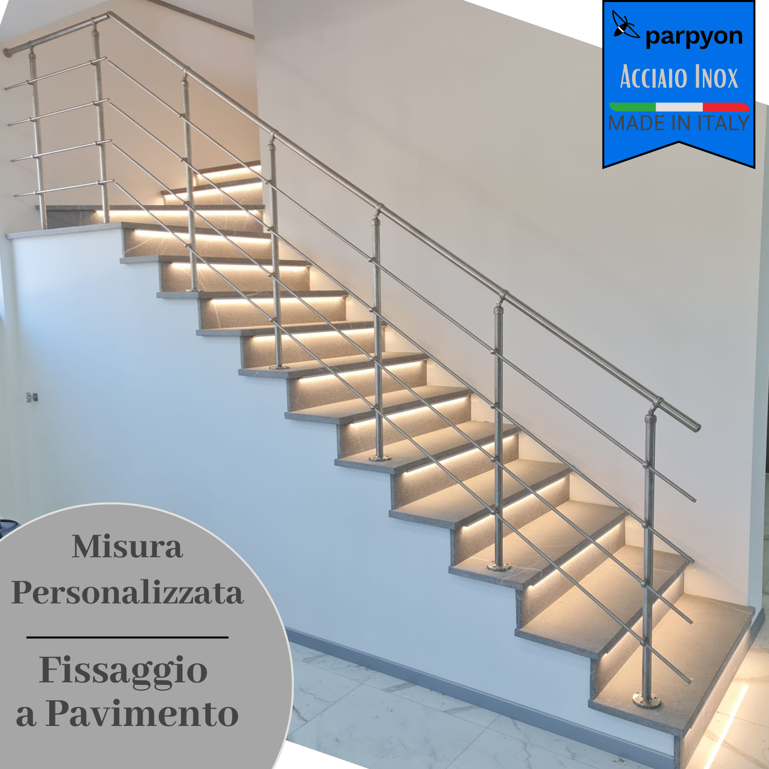 Ringhiera scala in Acciaio Inox Personalizzata - Fissaggio Pavimento falenashop.myshopify.com