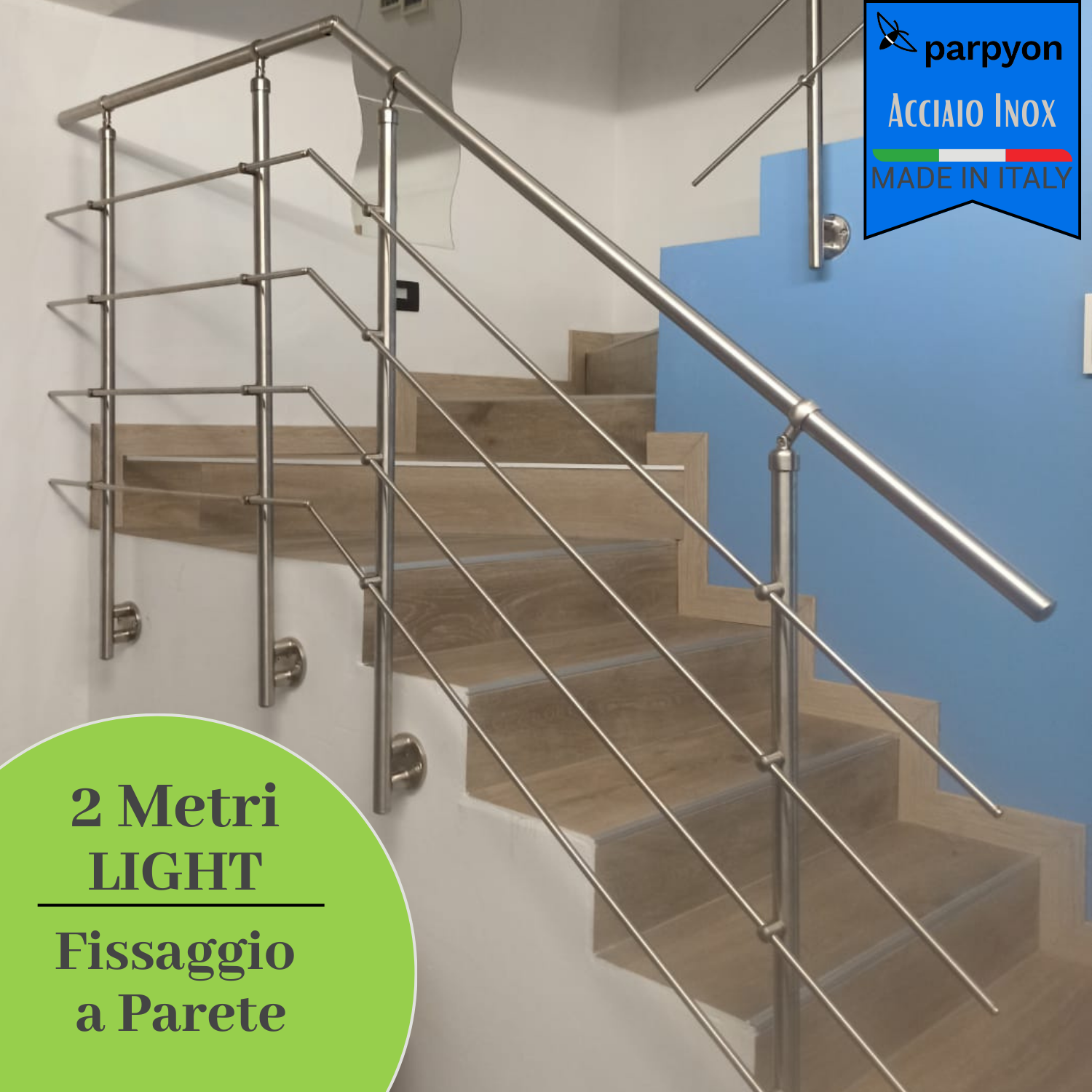 Ringhiera Scala in Acciaio Inox 2 MT Fissaggio a PARETE 2M Light falenashop.myshopify.com