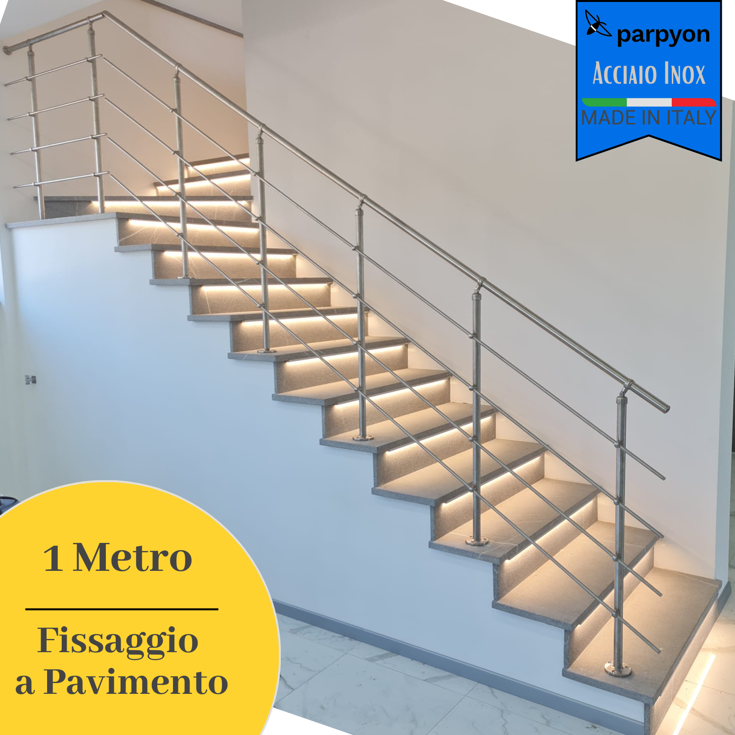 Ringhiera Scala in Acciaio Inox 1 MT  Fissaggio a PAVIMENTO falenashop.myshopify.com