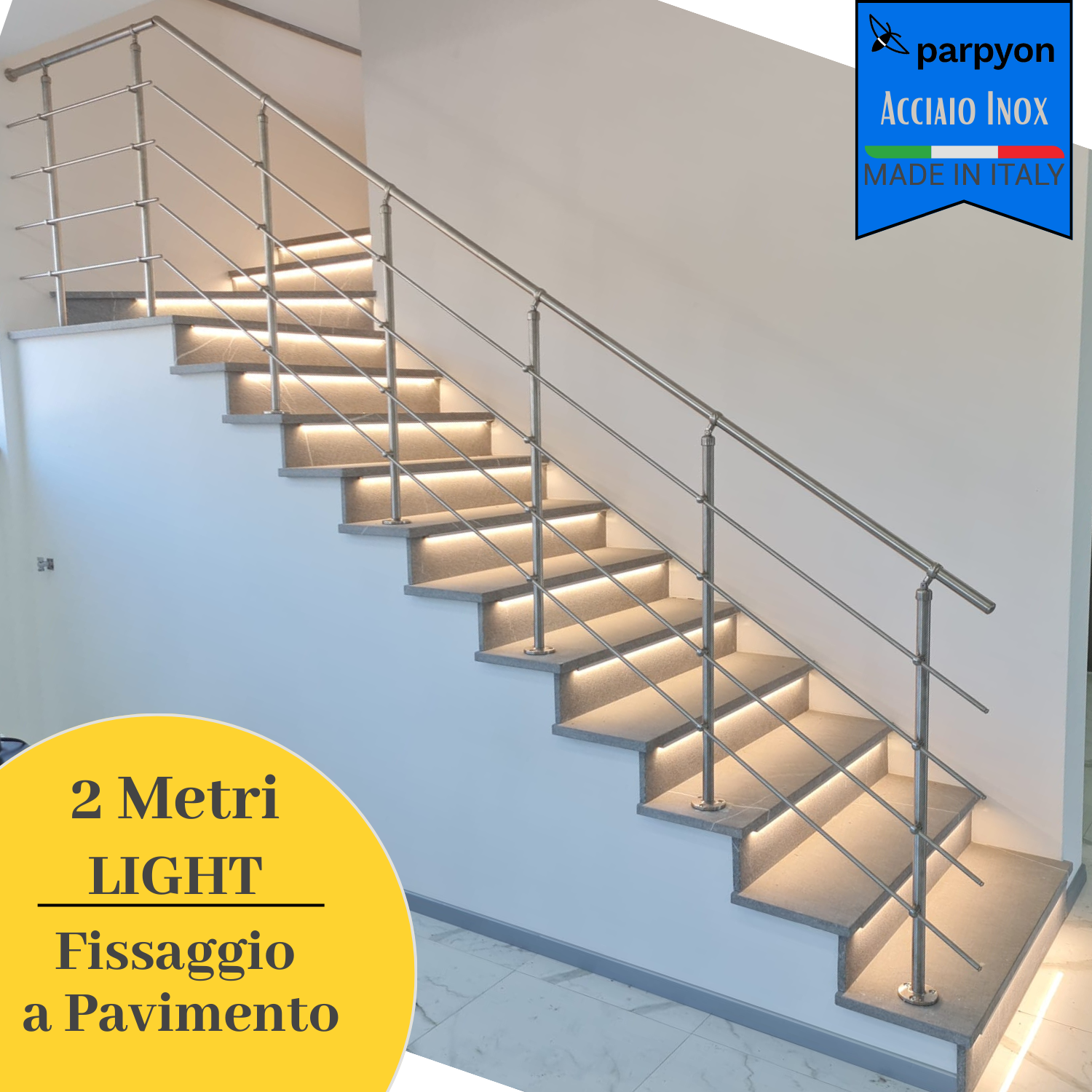 Ringhiera Scala in Acciaio Inox 2 MT Fissaggio a PAVIMENTO 2M Light falenashop.myshopify.com
