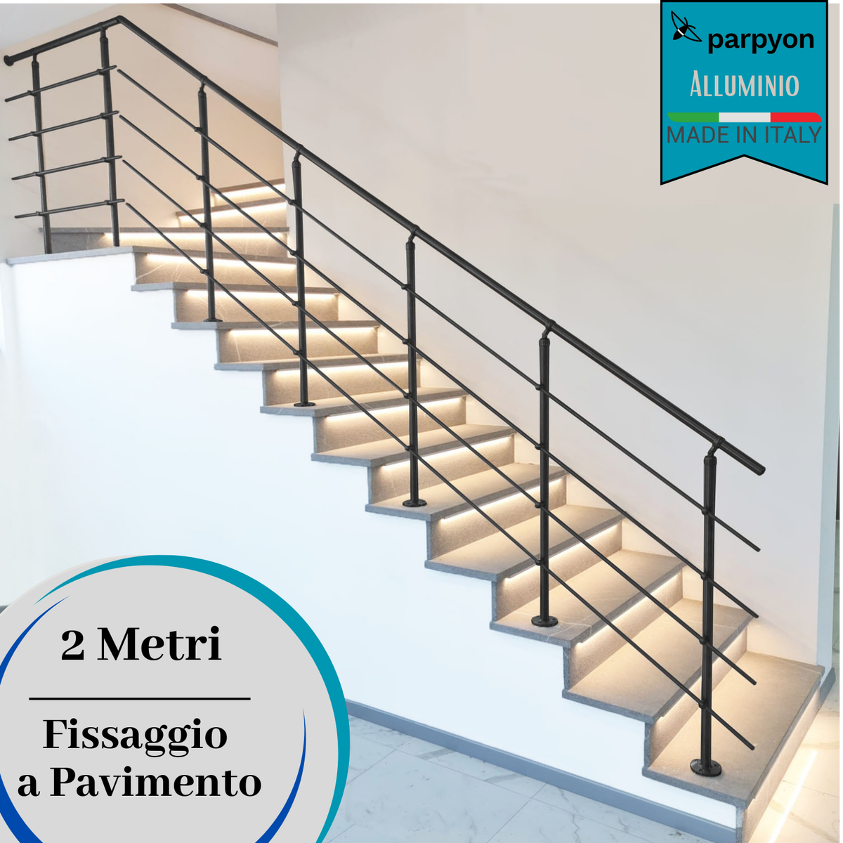 Ringhiera scala G. Grafite da 2 MT- Fissaggio Pavimento falenashop.myshopify.com
