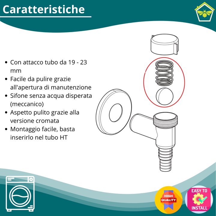 Sifone Scarico Lavatrice con Valvola di non ritorno Antiodore