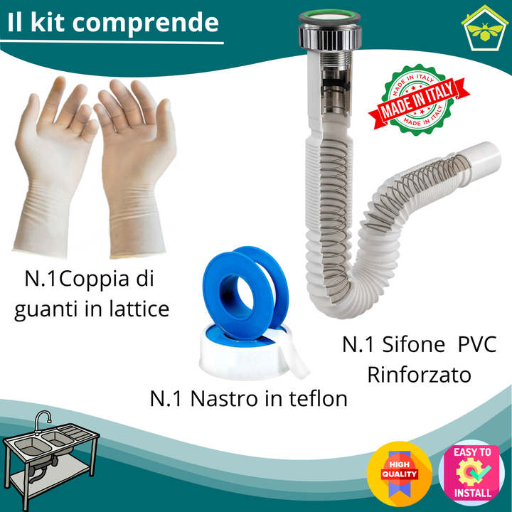 Sifone Lavabo Bagno in Acciaio Tubo Estensibile 1"1/4x32