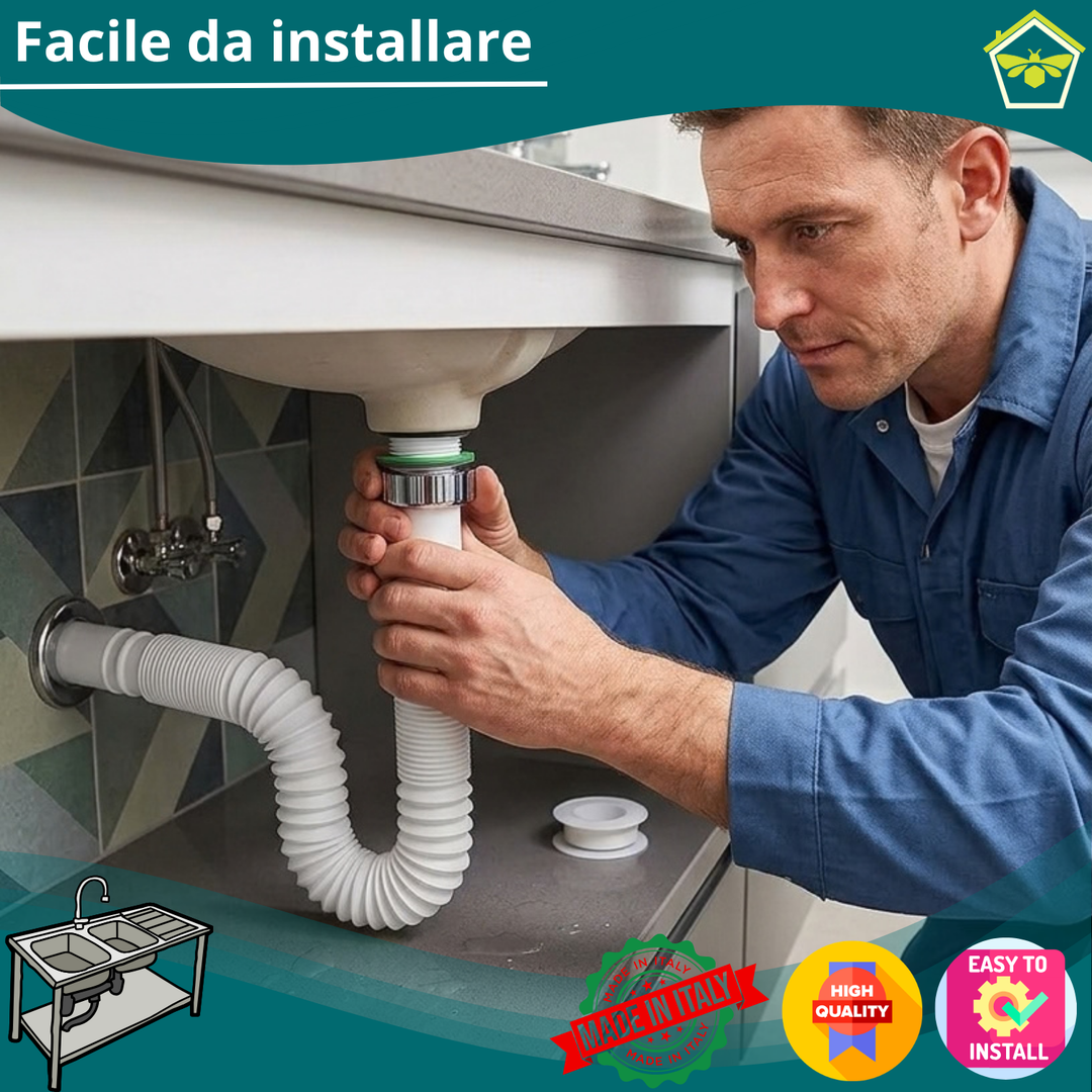 Sifone Lavabo Bagno in Acciaio Tubo Estensibile 1"1/4 x 40
