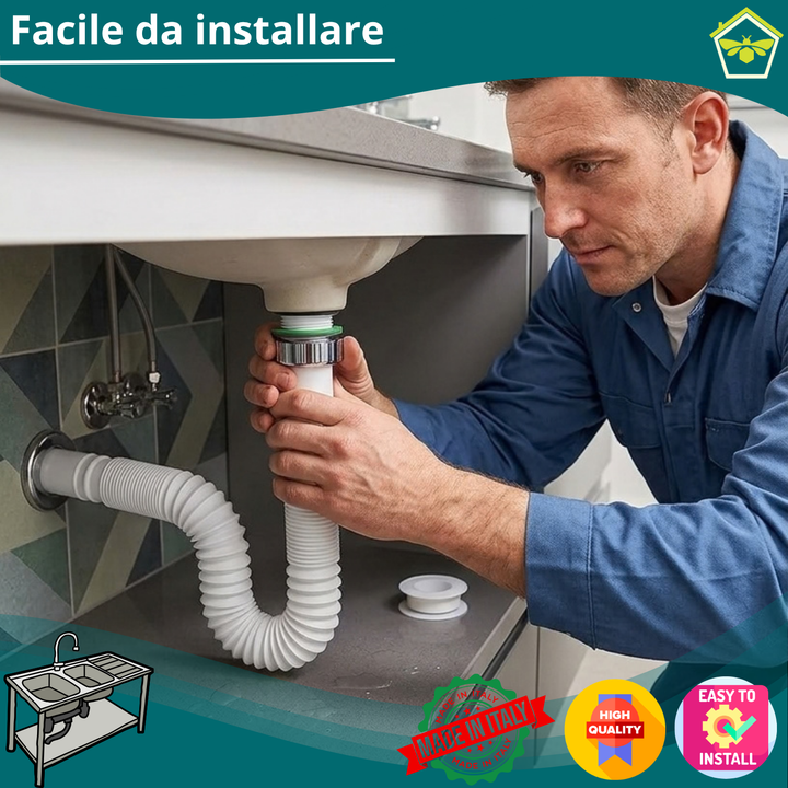 Sifone Lavabo Bagno in Acciaio Tubo Estensibile 1"1/4 x 40