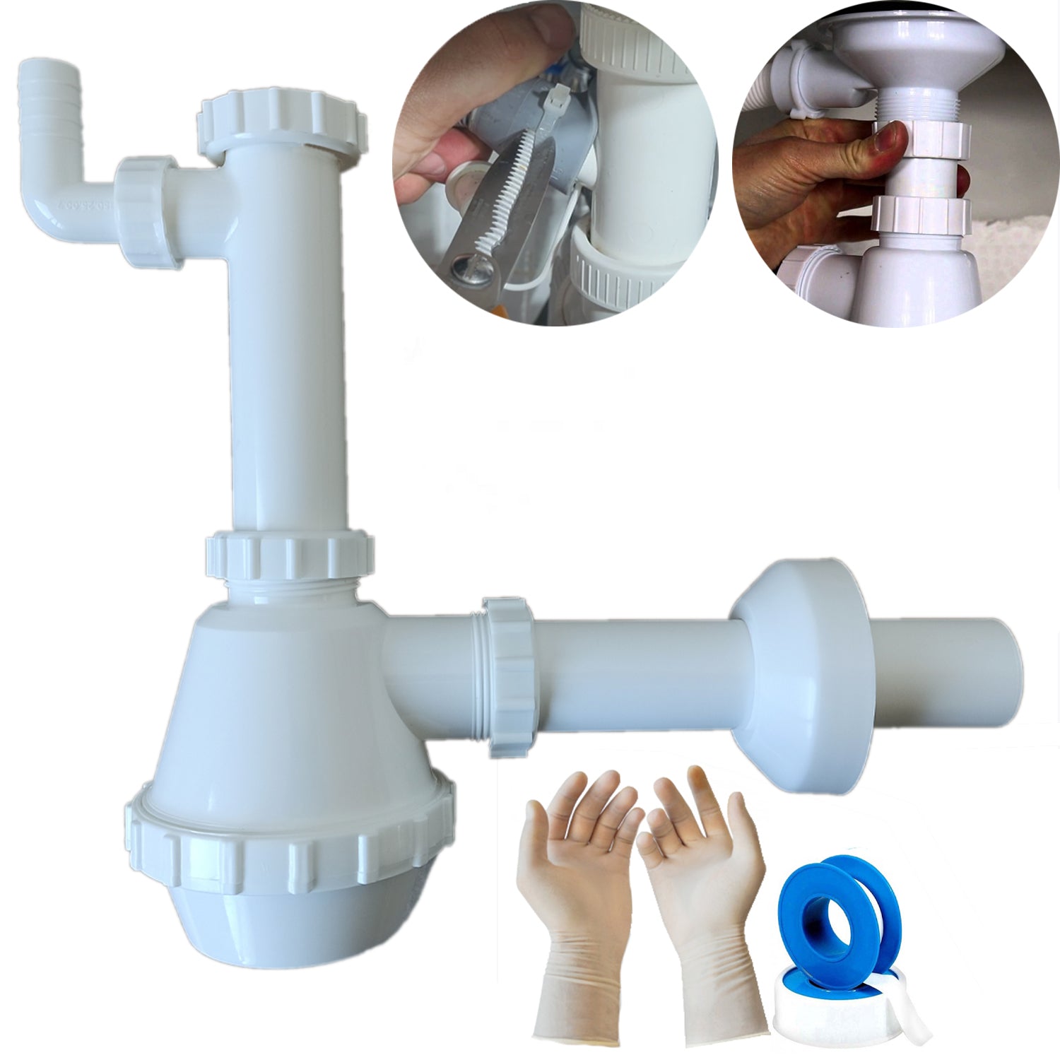 Sifone Lavello Cucina Tubo Flessibile Sifone da Cucina 1 Via 1"-1/2 falenashop.myshopify.com