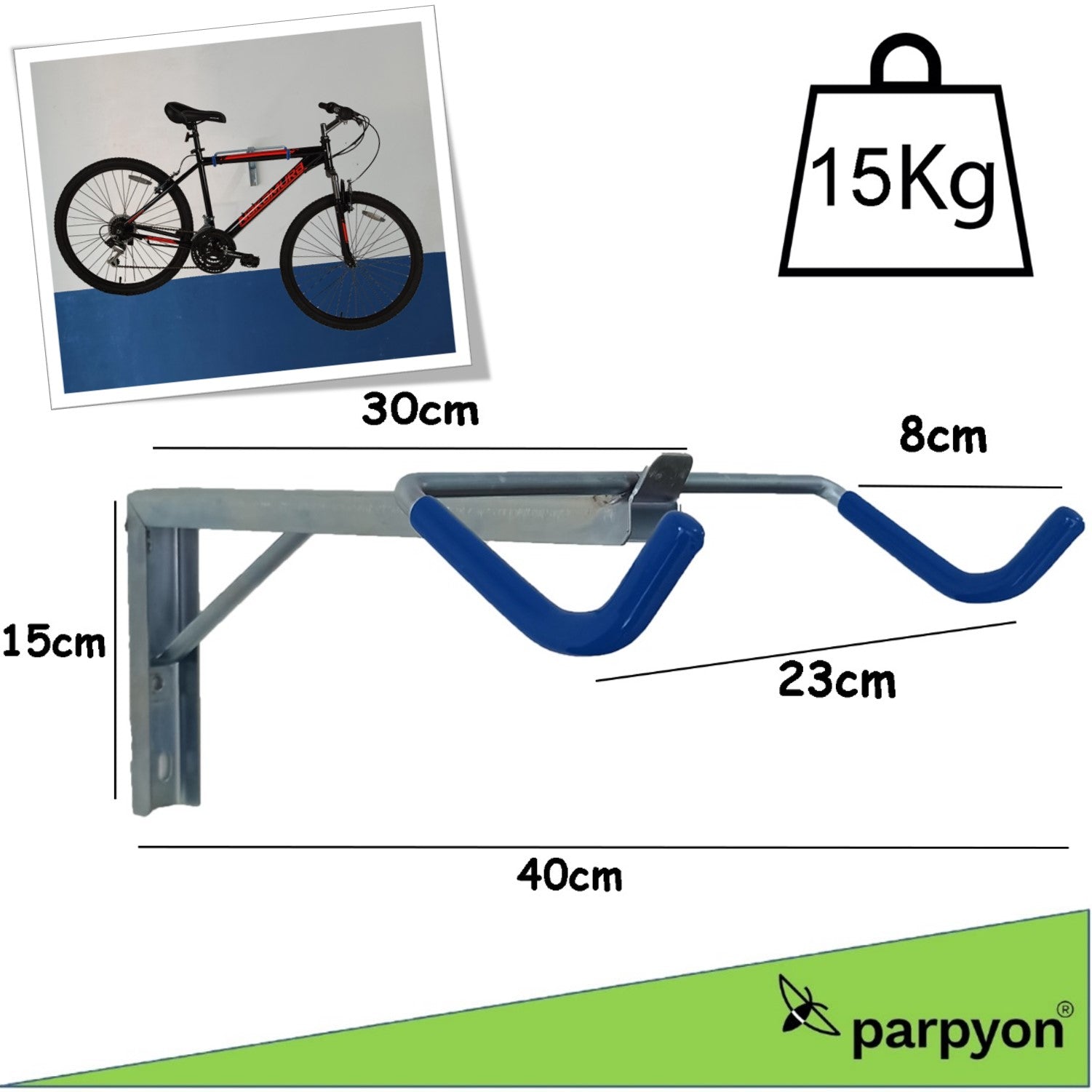 Parpyon® Porta biciclette da muro 1 gancio bici muro, porta bici, porta attrezzi da parete