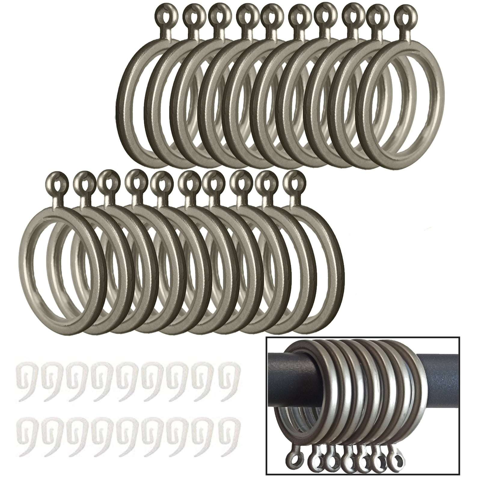 Anelli per bastoni tende da 22mm, n. 20 con Guarnizione Antigraffio d. 33mm falenashop.myshopify.com