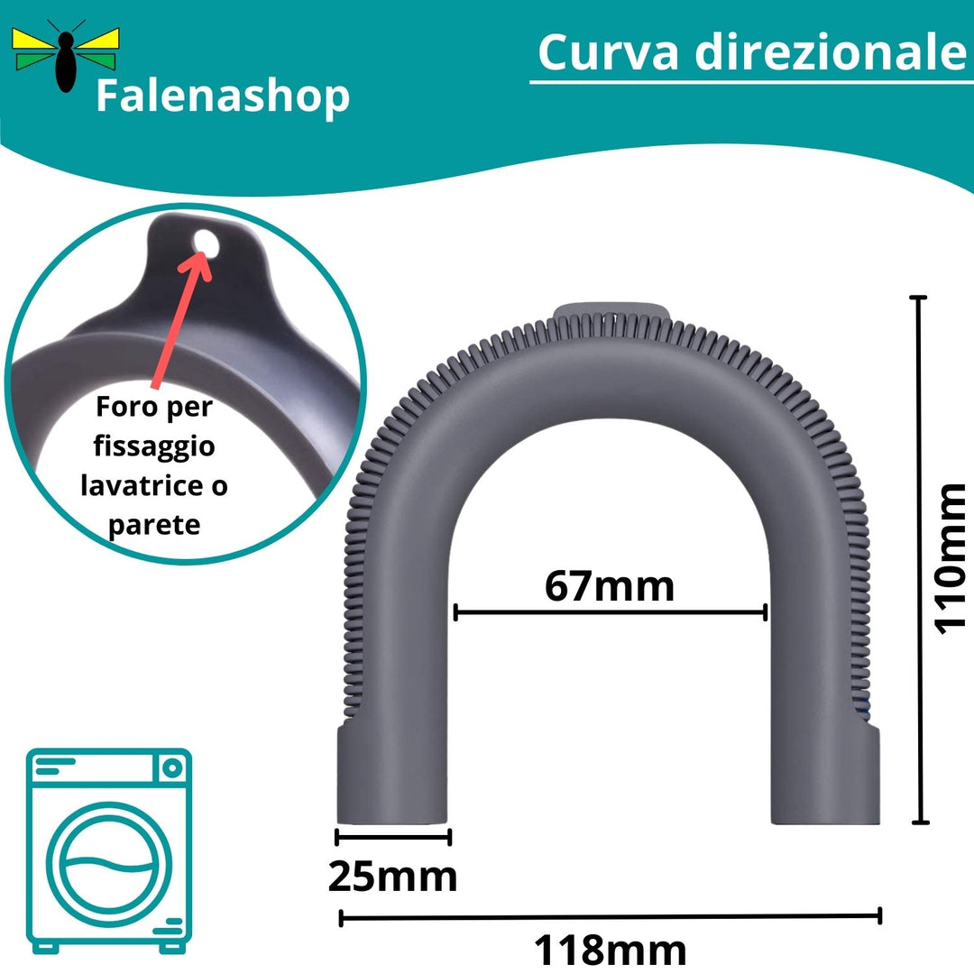 Curvetta per Tubo scarico Lavatrice o Lavastoviglie sostegno tubo Flessibile a muro sistemazione tubi accessori