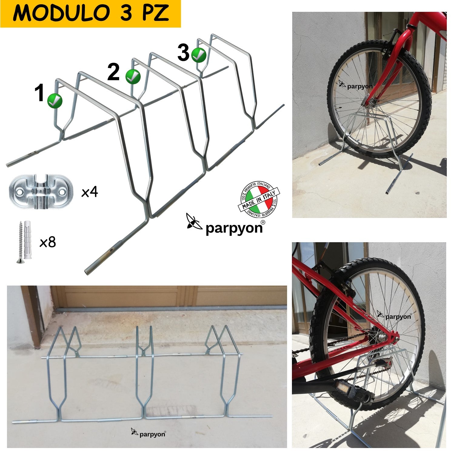 Parpyon® porta biciclette da terra n. 3 rastrelliera biciclette, porta bici