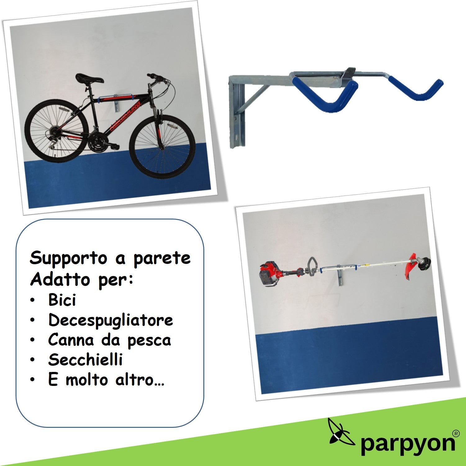 Parpyon® Porta biciclette da muro 1 gancio bici muro, porta bici, porta attrezzi da parete