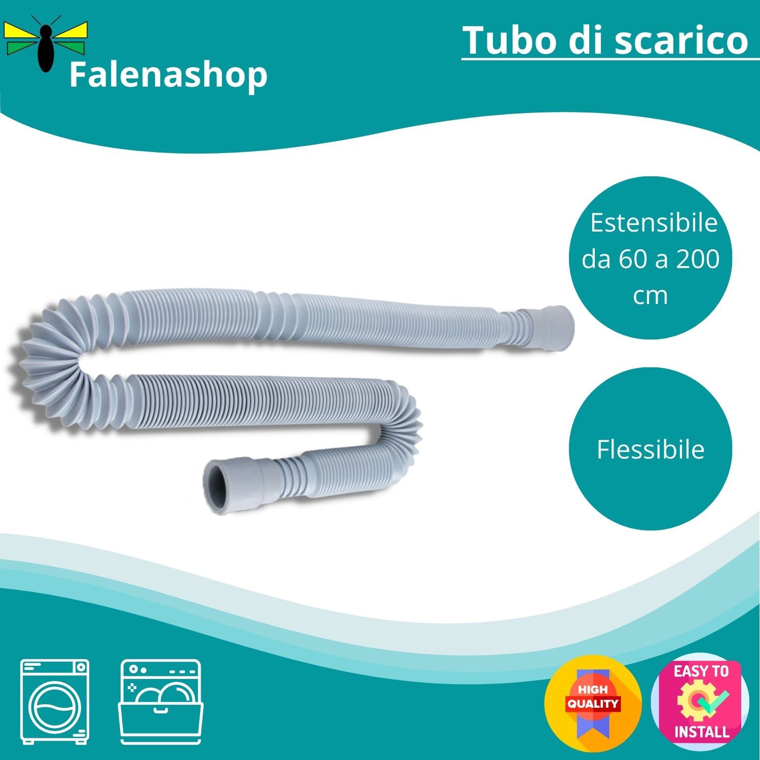 Tubo Scarico Lavatrice estensibile CM 60-200 – Tubo Scarico Lavastoviglie, Tubo Carico Lavatrice CM 200