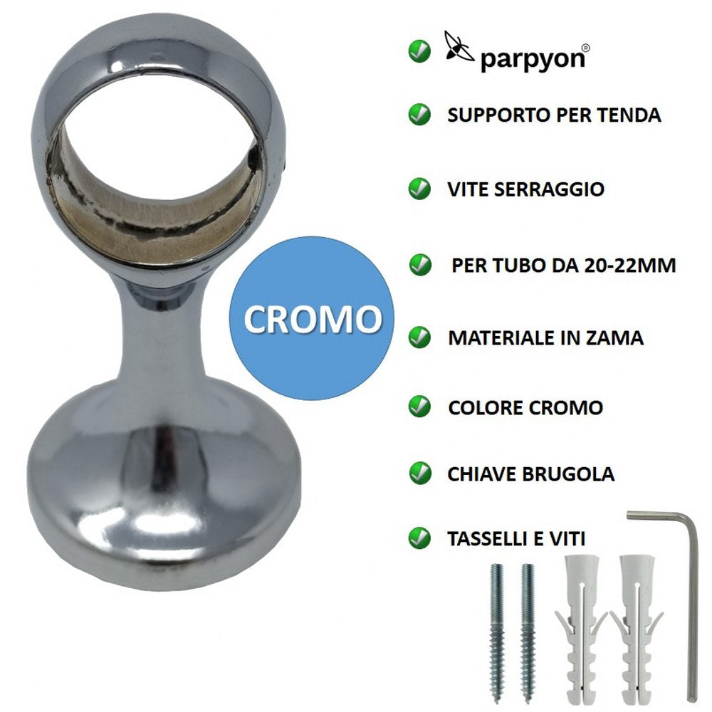 Supporto aperto per bastone ? 23mm con viti e tasselli - colore bianco.