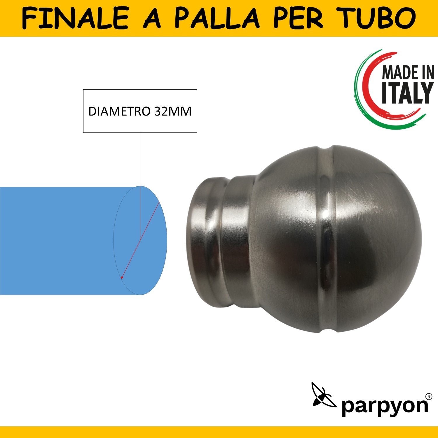 Tappi per Tubo Corrimano - Tappo finale a Palla per tubo 32mm