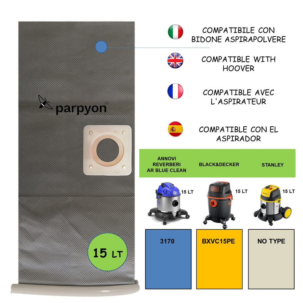 Sacchetti 15 20 30 L 2pz Ricambi Aspirapolvere Annovi Rev Black Decker falenashop.myshopify.com