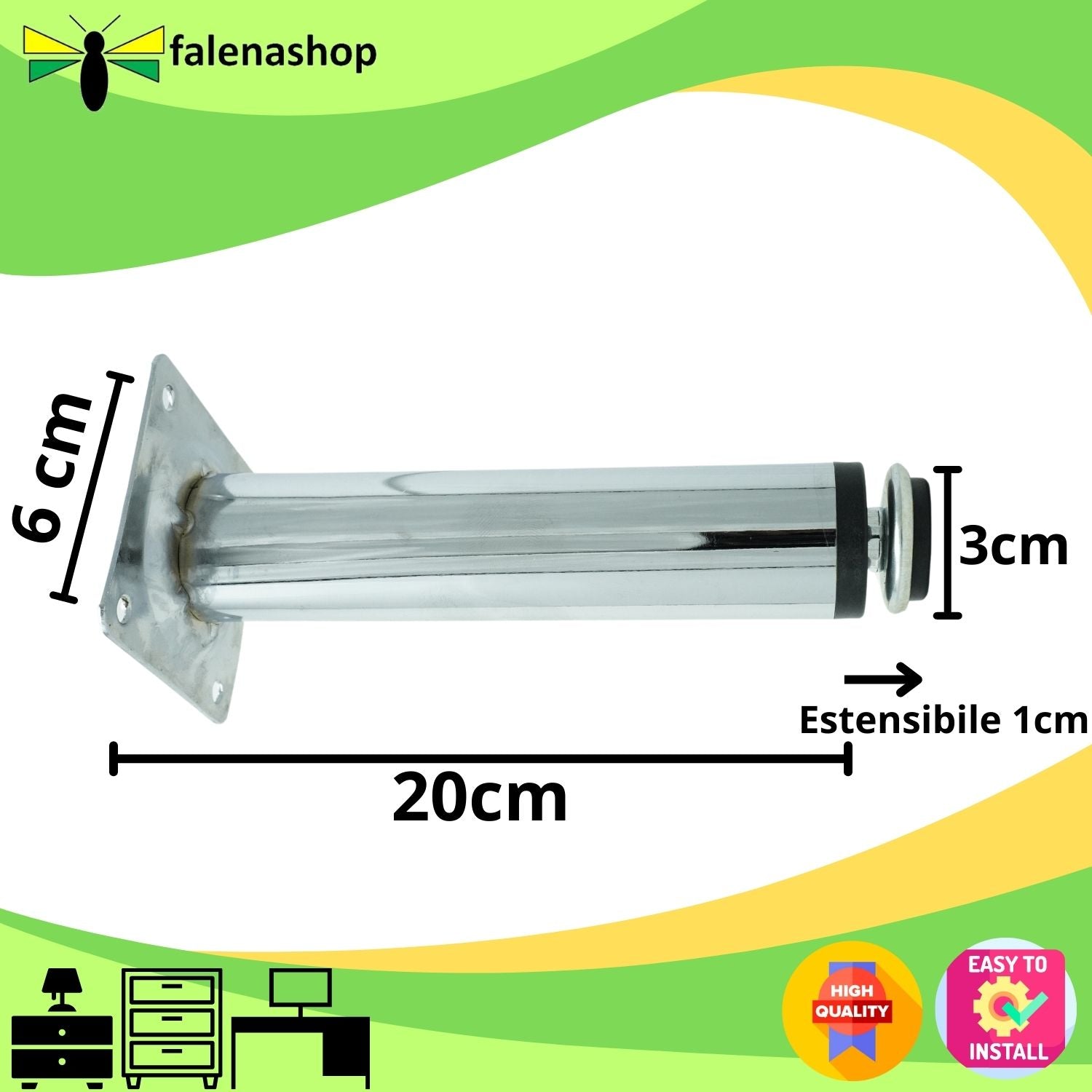 Piedi per mobili 4Pz in Acciaio, gambe per tavolo regolabili - viti incluse falenashop.myshopify.com