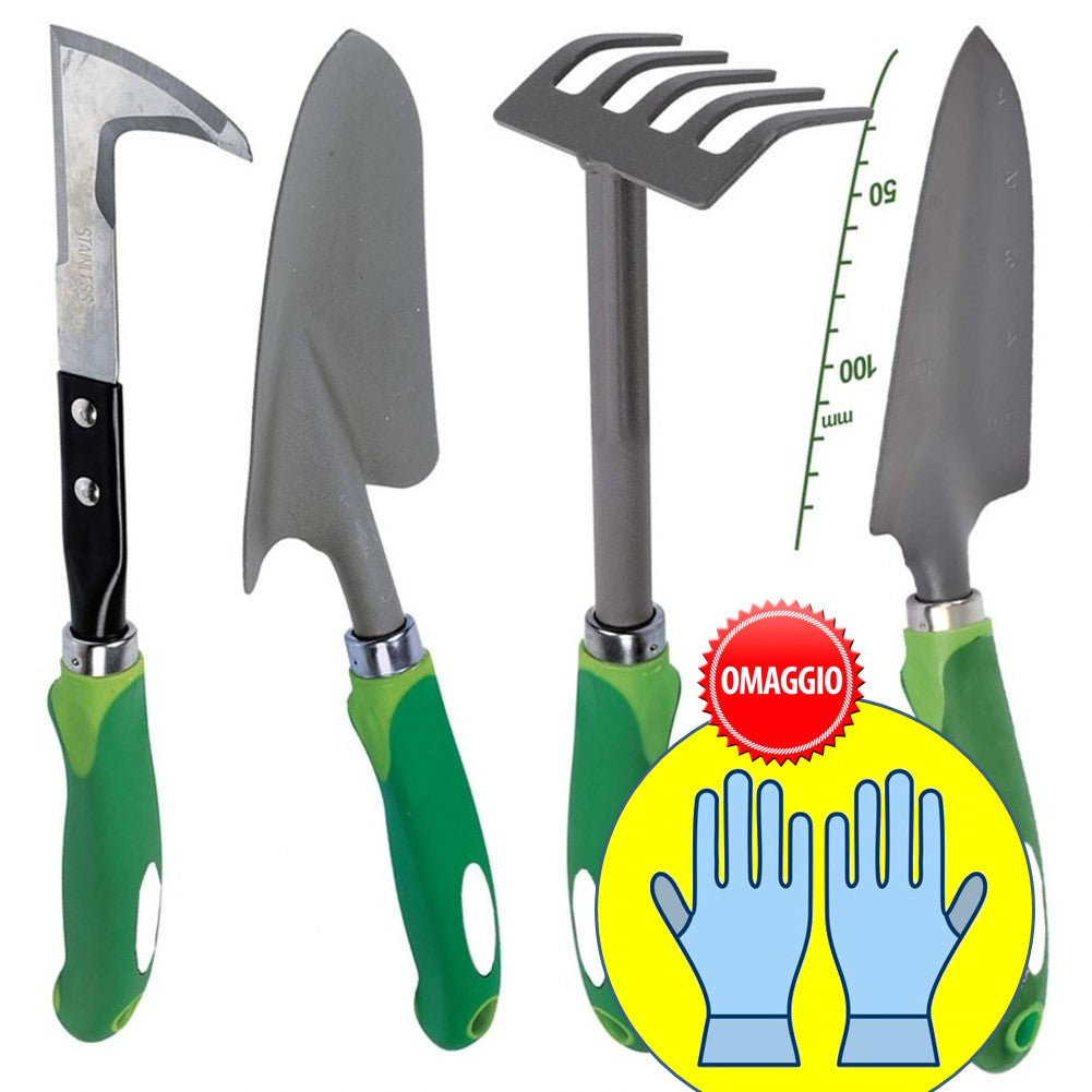 Set Giardinaggio Kit Giardinaggio 4 PZ rastrello, estirpatore Erbacce, 2 Paletta, + Guanti