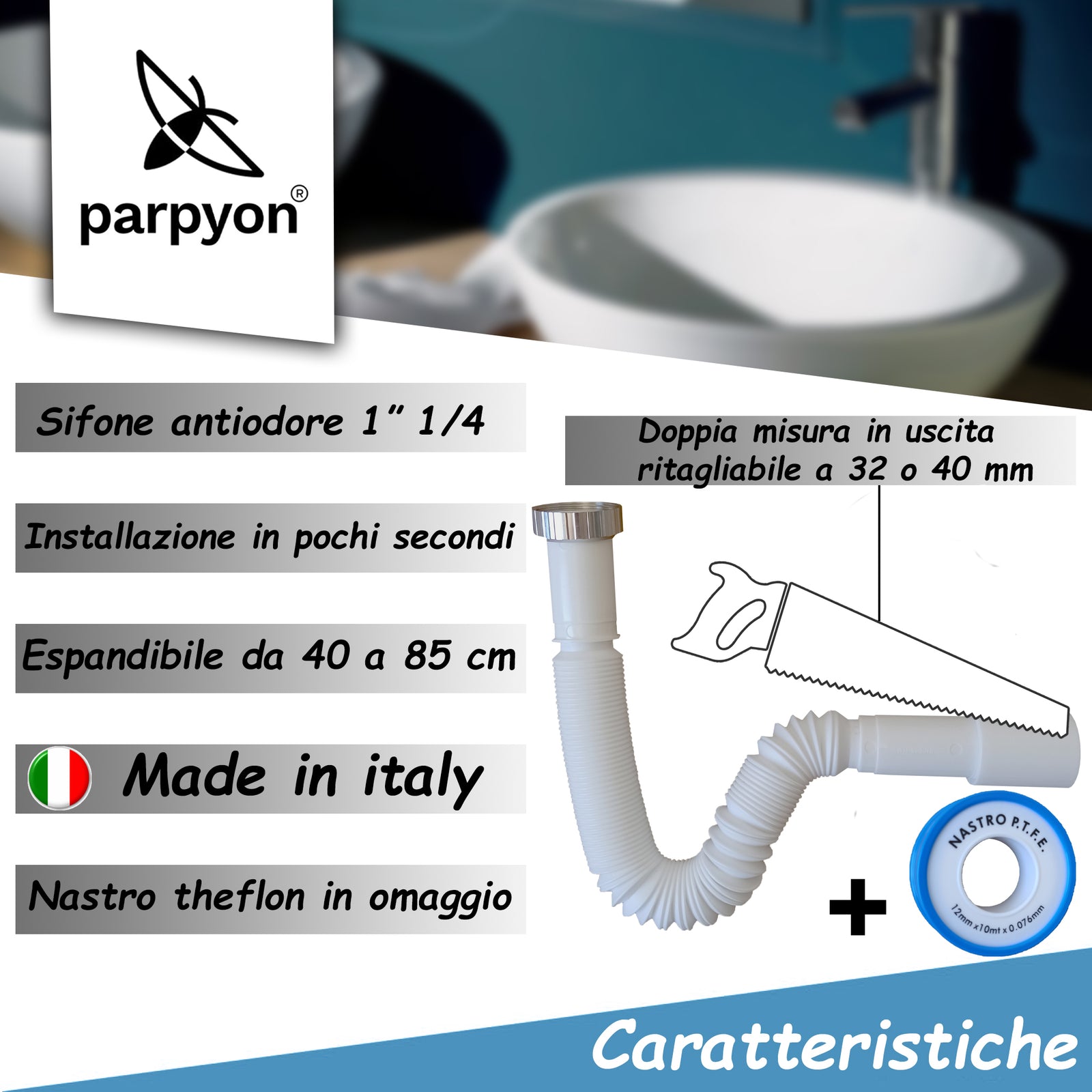 Sifone Lavabo Bagno Tubo Flessibile Sifone da Cucina G 1" 1/4" - 32/40mm falenashop.myshopify.com