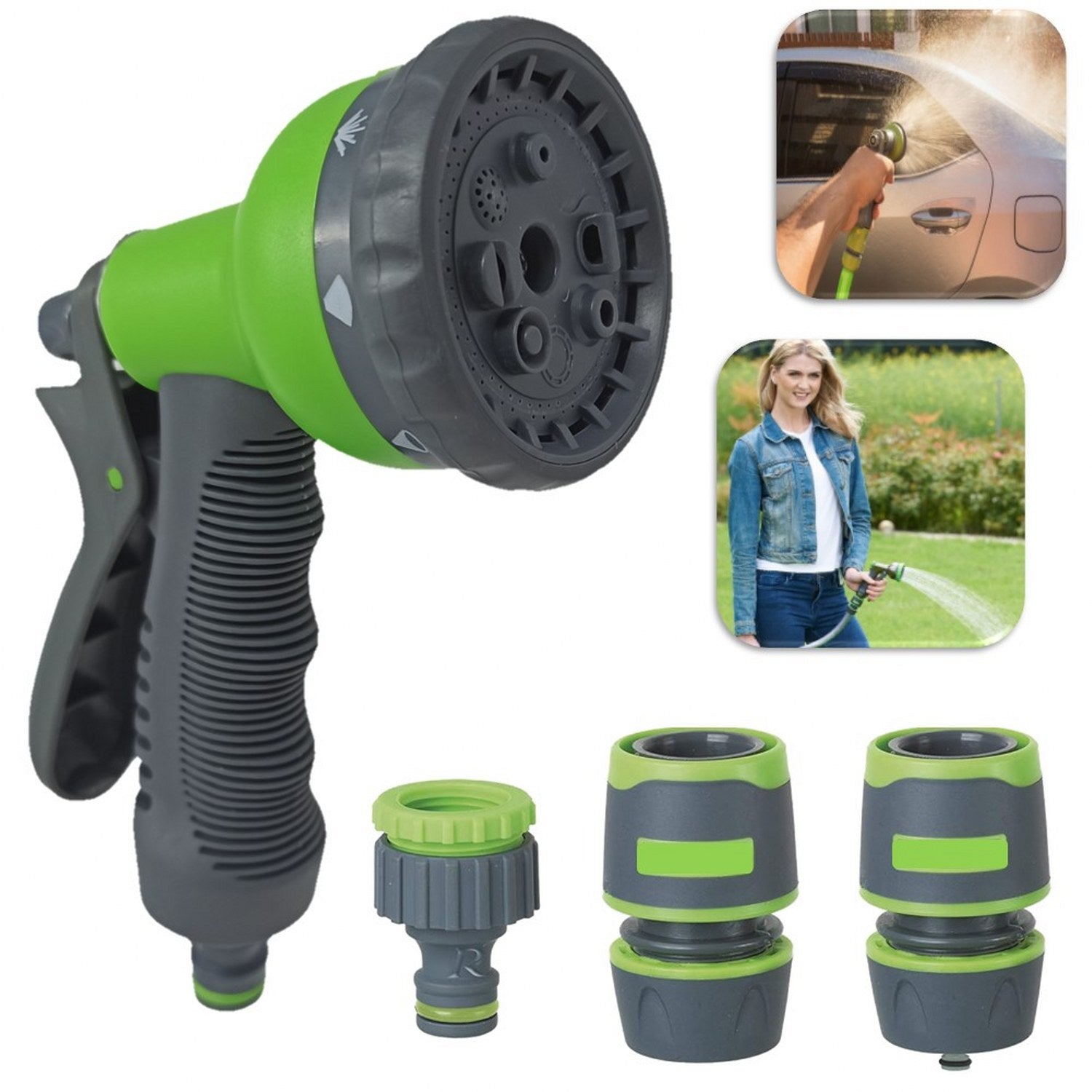 Pistola acqua giardino DOCCETTA MULTIFUNZIONE 8 getti + RACCORDI