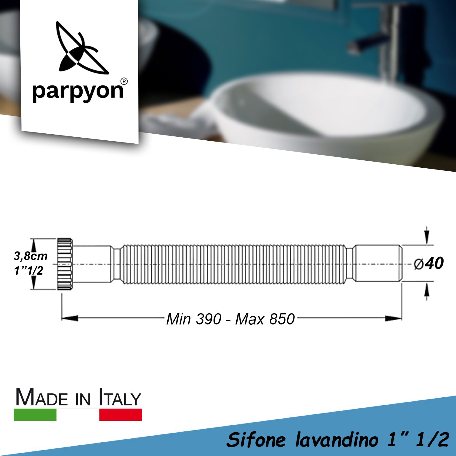 Sifone Lavabo Bagno Tubo Flessibile Sifone da Cucina - G 1" 1/2" - 40mm falenashop.myshopify.com