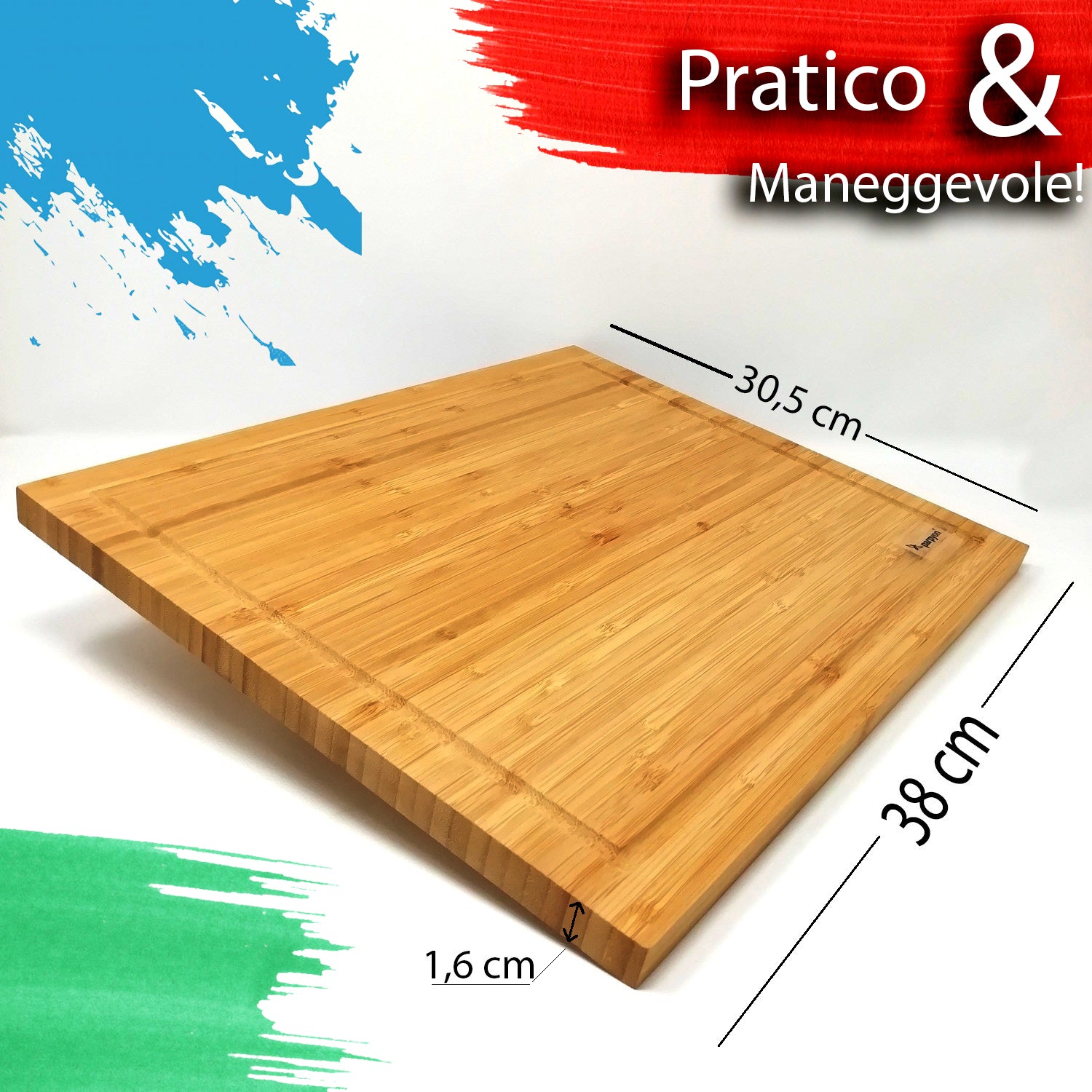 Tagliere da cucina in legno di bambù con bordo 46x30,5 cm.